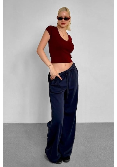 Bordo V Yaka Basic Kadın Tişört Mg2450