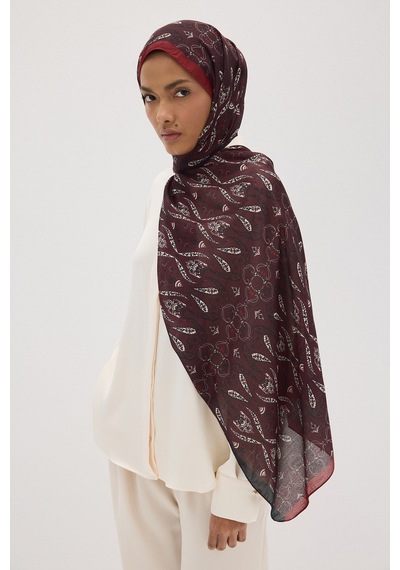 Mirsoy Scarf Rüya Pamuk Etnik Desen Şal Bordo