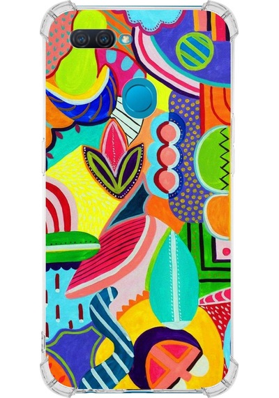 Oppo A5s Uyumlu Retro Color 6 Baskılı Şeffaf Köşe Korumalı Antişok Kılıf