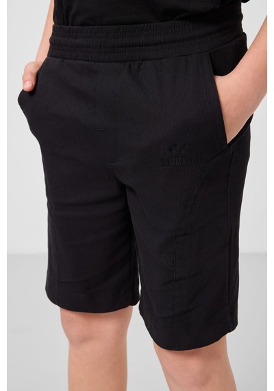 Siyah Pamuklu Oversize Fit Dokuma Hafif Esnek Chino Erkek Çocuk Şort Takım - 11276 Siyah