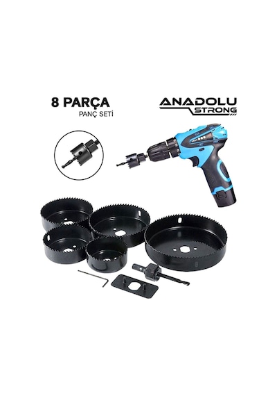 8 Parça Büyük Boy Panç Seti Ahşap Buat Kartonpiyer Alçıpan Delik Açma Oyuk Açma