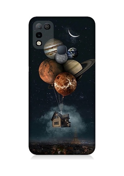İnfinix Hot 11 Play Uyumlu Gezegenler Ve Uçan Ev Desenli Silikon Kılıf