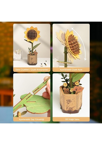 Rowood Tw011 Ayçiçeği Sunflower Dıy Minyatür Maket Model Seti Ahşap 3d Wooden Puzzle Model Kit Ahşap Maket Dekoratif Hobi Seti