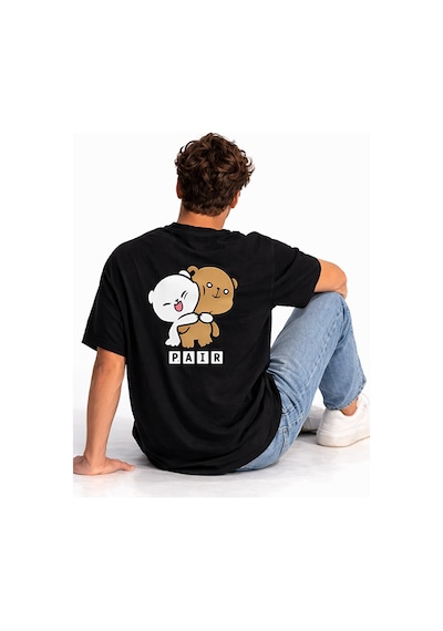 Sevgili Kombini Perfect Pair Ayıcık Baskılı Çift Tişört Oversize Unisex Partner Kombin Seti Siyah - Beyaz