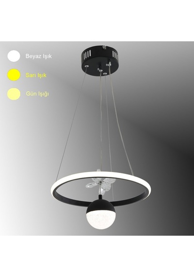 Tt037-yuv-sy Tt Ayd. Yuvarlak Mat Siyah Tek Toplu 3renk Led Avize Siyah