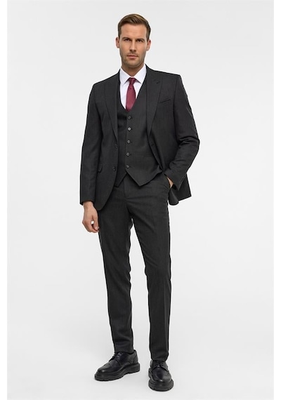 Süvari Gri Slim Sivri Yaka 6 Drop Yelekli Takım Elbise Tk1001100182-s05 Gri