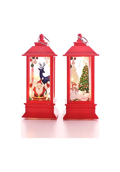 Lb 2 Adet Noel Baba Yılbaşı Temalı Led Titreyen Mumlu Mini Fener Asma Kulplu Kırmızı Diğer