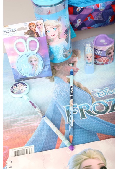 X Dekomus Lisanslı Elsa Frozen Full Kırtasiye Seti Anaokul Çantası,beslenme Kabı,matara,beslenme Örtüsü Altın