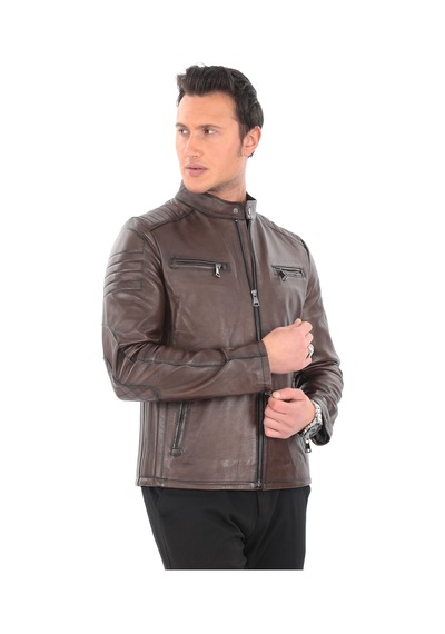Newzaya Hakiki Deri Erkek Ceket Klasik Şıklıkla Buluşan Modern Stil Kahverengi