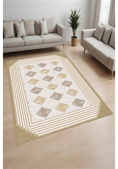 Eliana Home Dijital Baskı Yıkanabilir Kaymaz Taban Salon Halısı Ve Yolluk Rvg0988-fnl238 Bej