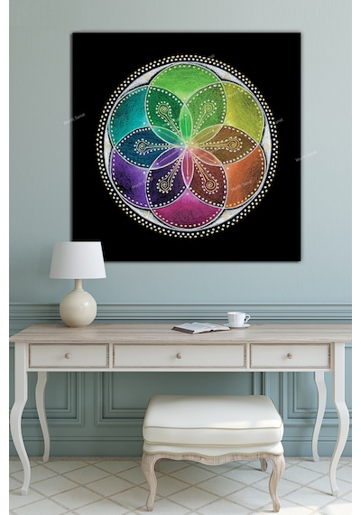 Yaşam Çiçeği Kutsal Geometri Sri Yantra Kanvas Tablo 50 x 50xs