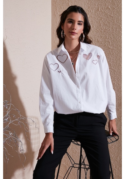 Lela Kalp Detaylı % 100 Pamuk Regular Fit Bayan Gömlek 51443511 Beyaz