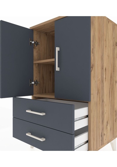 Hyperion Komodin 2 Raflı 2 Çekmeceli 2 Kapaklı 60x44x106 Çam-... Çam