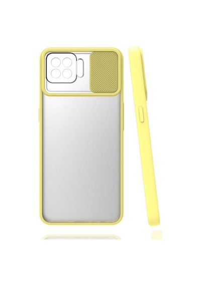 Noktaks - Oppo A73 Uyumlu - Kılıf Slayt Sürgülü Arkası Buzlu Lensi Kapak - Sarı