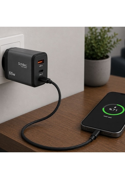 Schitec 65w Gan 3 Çıkışlı 2xtype-c + Usba Qc 3.0 Hızlı Şarj Adaptörü Başlığı Hg/ta-56eu Siyah