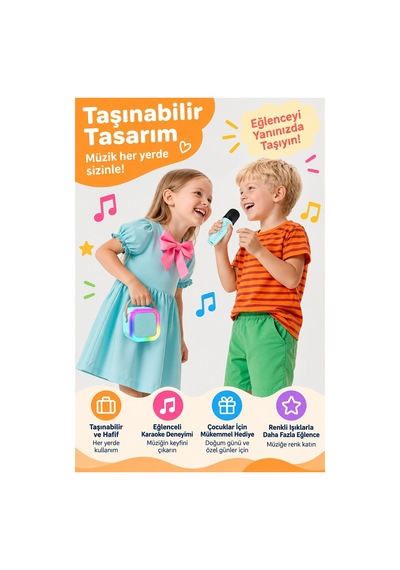 Robeve Blic 2 Mikrofonlu Çocuk Karaoke Hoparlör Ve Bluetooth Hoparlör Led Işıklı Mini Karaoke Seti, 6 Farklı Ses Efekti, Uzun Pil Ömrü, Taşınabilir Çocuk Mikrofonu Ve Çocuk Müzik Aleti Mavi