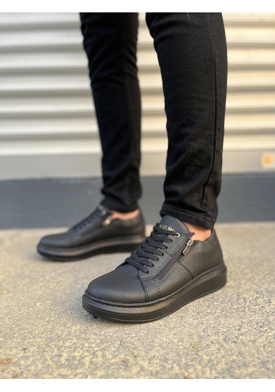 Mevese Roirraw Bağcıklı Ve Fermuarlı Cilt Erkek Günlük Sneaker Ayakkabı - Siyah