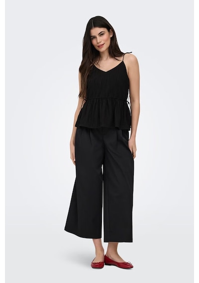 Only Onlnele Regular Fit V Yaka Bağlama Detaylı İnce Askılı Bluz Bluz 15370325 Siyah