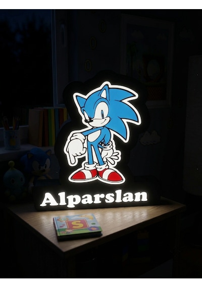 Kişiye Özel İsimli Sonic Led Gece Lambası Usb Çocuk Odası Mavi-siyah
