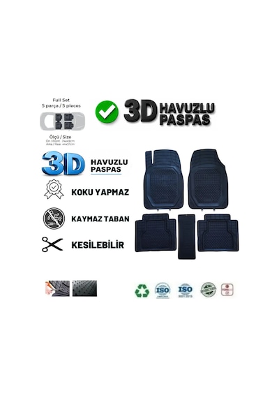 Tipo 1994 Uyumlu 3 Cm Havuzlu 5 Parça Set 3d Paspas Takımı Siyah
