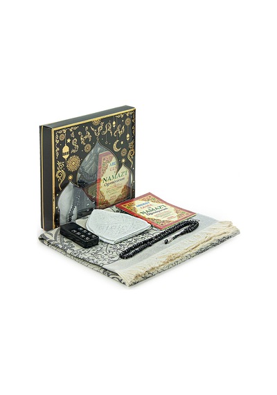 Oğlumun Sesli Namaz Öğretici Seccade Seti Gri