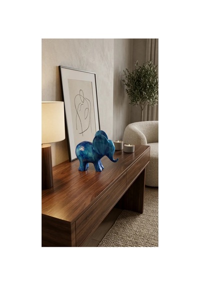 Dekoratif Fil Heykeli Mavi 28x33 Cm Modern Biblo, Masaüstü Ve Konsol Üstü Ev & Ofis Dekorasyon Objesi