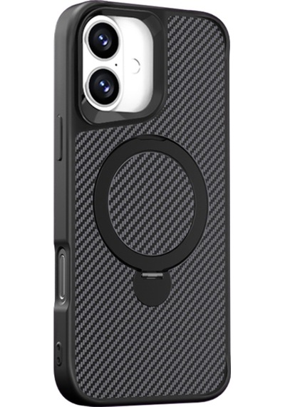 Teleplus Apple Uyumlu iPhone  16 Kılıf Karbon Fiber Magsafeli 360 Dönerli Standlı Alp Kapak