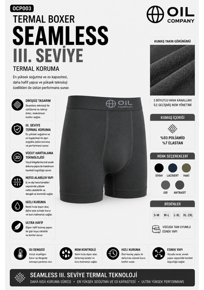 Oıl Company Hafif Nefes Alabilir Rahat Kumaş Isı Korumalı Termal Boxer Anthracite