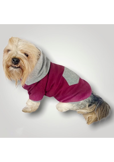 Kemique Burgundy Gray Kapşonlu Sweatshirt Köpek Kıyafeti Kemique Burgundy Gray Kapşonlu Sweatshirt Köpek Kıyafeti