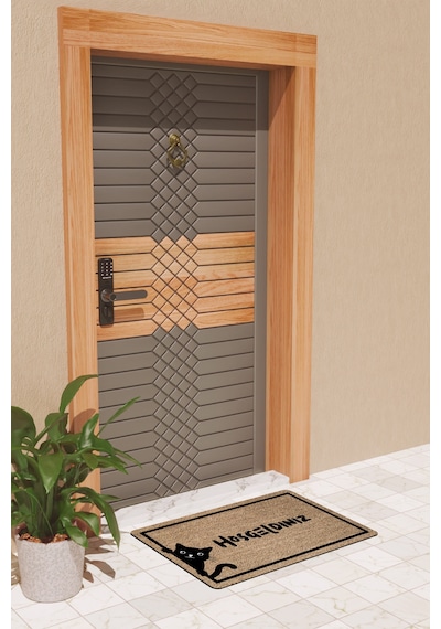 Rugmood Modern Dijtal Baskı Yandan Bakan Siyah Kedi Kapı Önü Paspası Çok Renkli