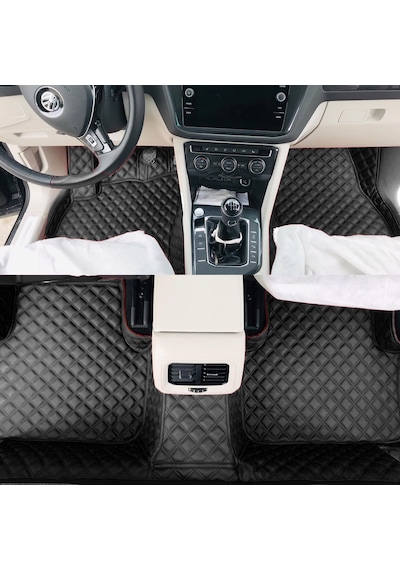 Araca Özel 7D Havuzl Deri Paspas Vokswagen Passat B8.5 2019-2021 2021-Siyaha Siyah Dikişli