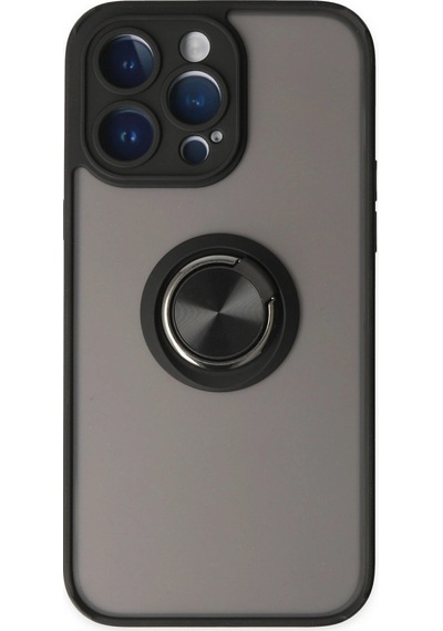 Apple  Uyumlu  iPhone 14 Pro Max Kılıf Montreal Yüzüklü Silikon Kapak Siyah,