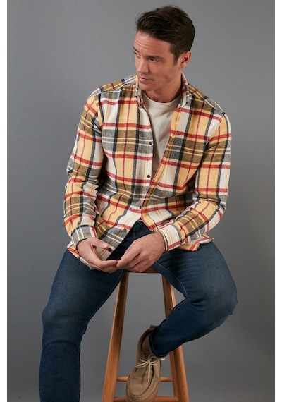 Buratti Ekoseli Uzun Kollu Slim Fit Kışlık Erkek Gömlek Cf21W112844 Hardal