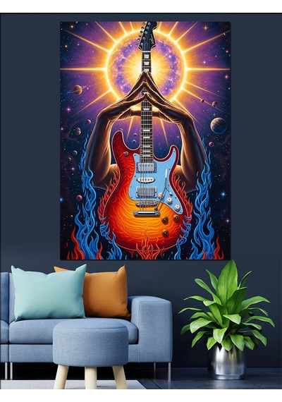 Ahşap Tablo Gitar Ve Parlayan Işıklar İnsan Figürlü Tablolar