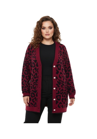 Kadın Leopar Desen Hırka 101002 Bgl-st04079 Bordo