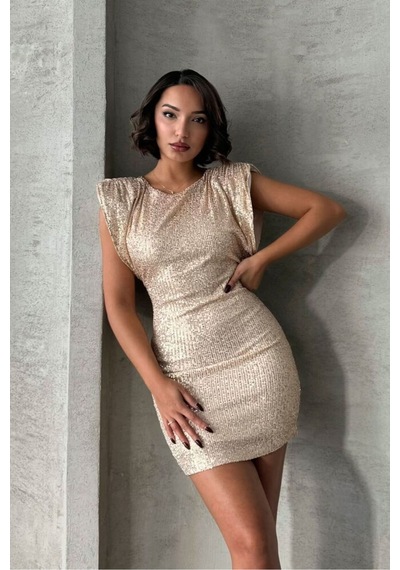Verymoda Işıltılı Pul İşlemeli, Arka Dekolteli, Mini Gece Elbisesi Vmf1867 Taş