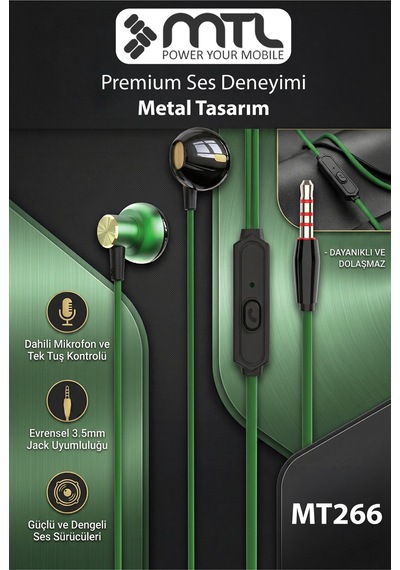 3.5 Mm Jack Girişli Stereo Kulak İçi Metal Kablolu Kulaklık Konforlu Ses Mt266 Diğer