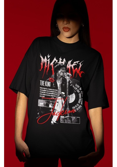 Tasarım Michael Jackson Efsane Şarkıcı Baskılı Unisex Oversize Ti Siyah