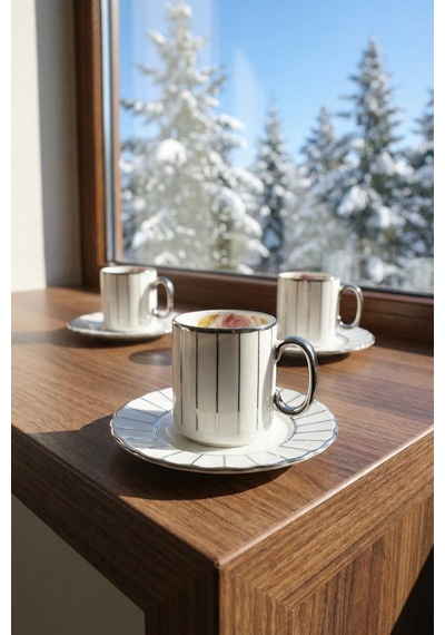 Acar Ng-09240 Aisha Silver 6lı Kahve Fincan Takımı Gümüş