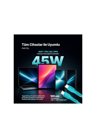 Ttec Smartcharger Gan 45w Avs Pd Seyahat Hızlı Şarj Aleti + Usb-c - Usb-c 3a 120 Cm Kablo Neon 96238734