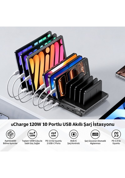 Unitek Ucharge 120w 10 Bağlantı Noktalı Akıllı Şarj Rrpunı0008