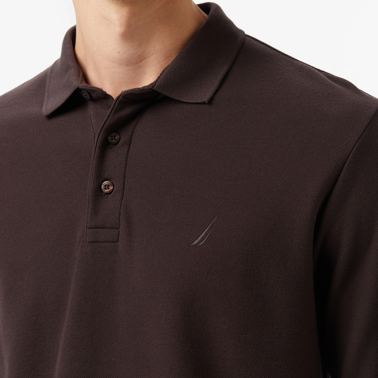 Nautica Erkek Kahverengi Classic Fit Uzun Kollu Polo Yaka T-shirt Düz K57351t Kahverengi