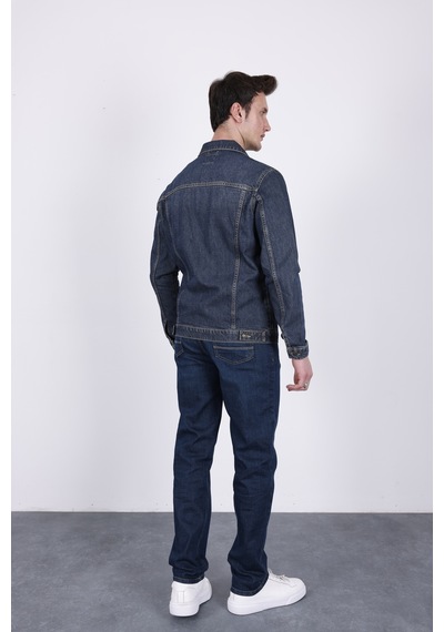 HLT Jeans Erkek Koyu Mavi Yıkamalı Regular Fit Düğmeli Denim Kot Ceket Hlthe042110 HLT Jeans Erkek Koyu Mavi Yıkamalı Regular Fit Düğmeli Denim Kot Ceket Hlthe042110