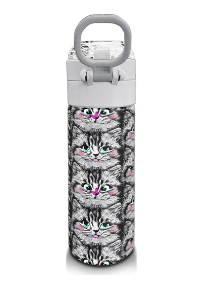 Coral High Kids Gri Kedi Desenli Pipetli Ve Direkt İçim Çelik Termos 500 Ml 31851 Gri