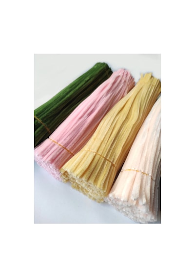 100 Adet Pastel Tonlarda Şönil Buket Kiti Tüylü Tel Çiçek Yapım Seti