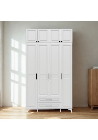 Handy 4 Kapaklı Yüklüklü Gardırop Mdf Gövde, Yavaş Kapanır Kapaklı, Modern Tasarım Beyaz