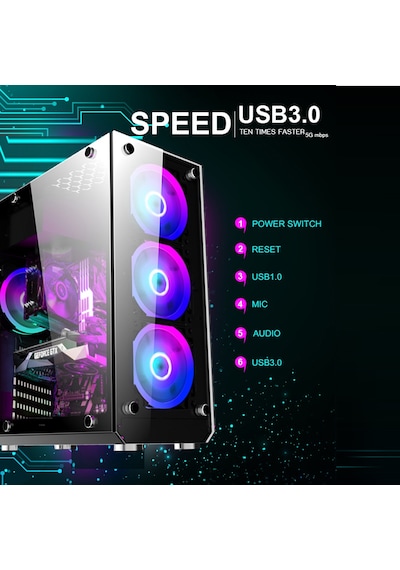 Blueforce Hunter 4 RGB Fanlı Atx-Mini Atx Itx Uyumlu Mid Tower Bilgisayar Kasası