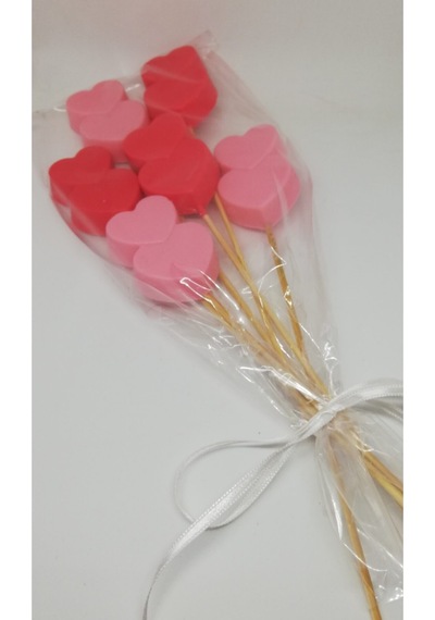 Sabun - Kokulu Süs Sabunu - Çubuklu Kalp 6 Adet Pembe-5cm Beyaz sabun