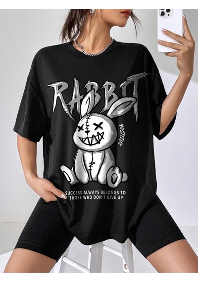 Startmore Adrift Karikatür Ve Grafik Tasarım Oversize T-shirt Cartoon/letter Serisi Kod34 Siyah