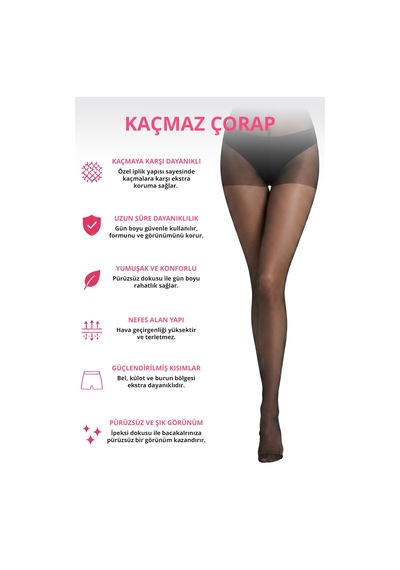 Cottonhıll Siyah Kaçmaz Külotlu Çorap